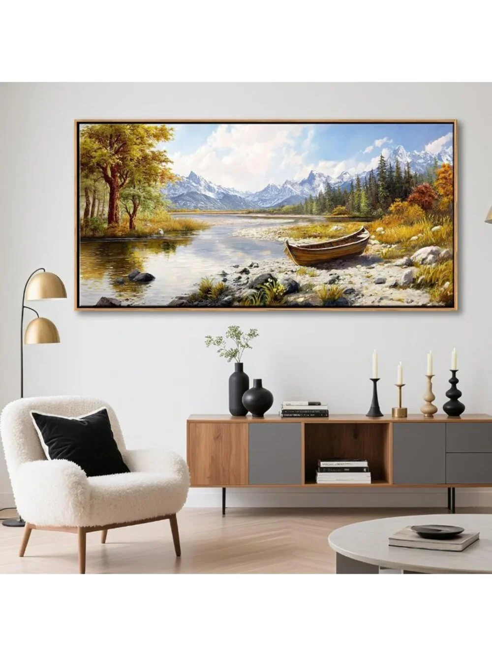 Large Fall Mountain Landscape Canvas Art - Framed Nature Wall Decor for Living